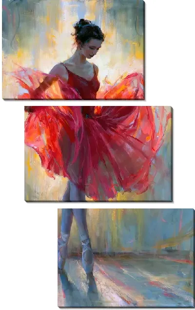 Модульная картина Балерина в красной пачке