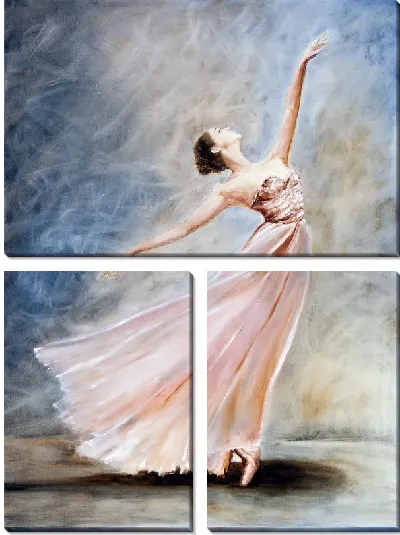 Модульная картина Парящая балерина в длинном платье