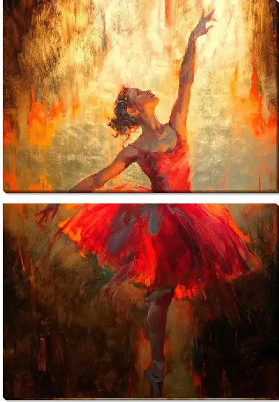 Модульная картина Балерина в красной пачке в полумраке