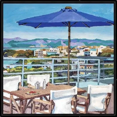 Картина Терраса с синим зонтом и видом на город