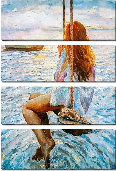 Модульная картина Девушка на качелях над морем