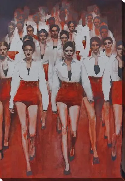 Картина маслом Показ мод девушки в красных шортах