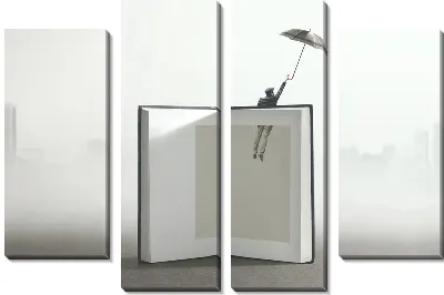 Модульная картина Мужчина вылетает с зонтом из книги