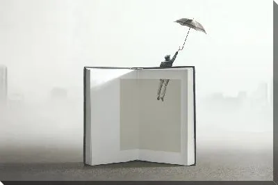 Постер Мужчина вылетает с зонтом из книги