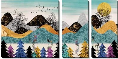 Модульная картина Лес и горы в скандинавском стиле