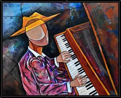 Мужчина играет на фортепьяно в стиле кубизм