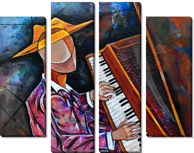 Мужчина играет на фортепьяно в стиле кубизм