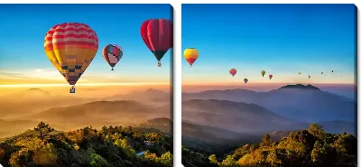 Модульная картина Полет воздушных шаров над туманными горами