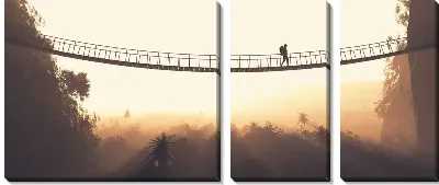 Модульная картина Прогулка по веревочному мосту в тумане