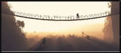 Картина Прогулка по веревочному мосту в тумане