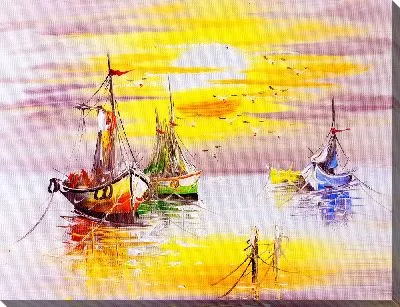Картина маслом Лодки на закате в море