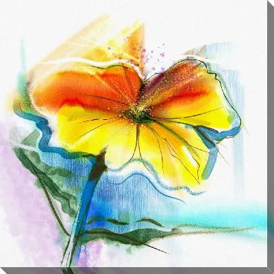 Картина маслом Желтый цветок с красным лепестком