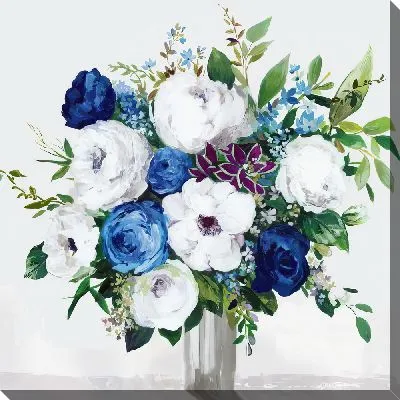 Картина маслом Букет белых и синих пионов в вазе
