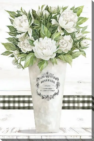 Картина маслом Букет цветов пионы в белой вазе
