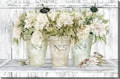 Картина маслом Три букета с пионами в вазах