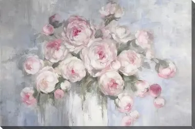 Картина маслом Букет розовых пионов в белой вазе