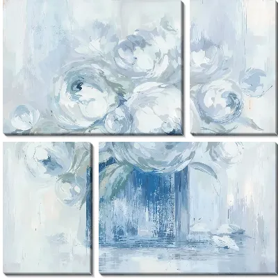 Модульная картина Светло-голубые пионы в вазе