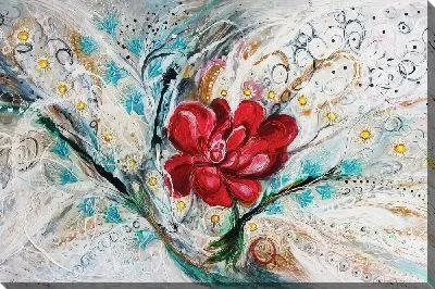 Картина маслом Красный пион с брызгами