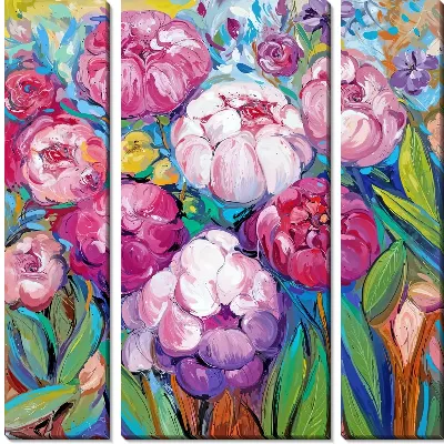Модульная картина Клумба с пионами