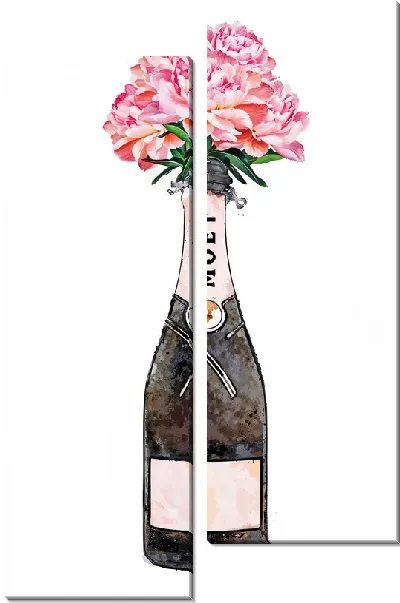 Модульная картина Шампанское MOET с букетом пионов