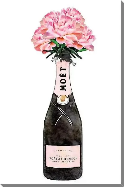 Картина маслом Шампанское MOET с букетом пионов