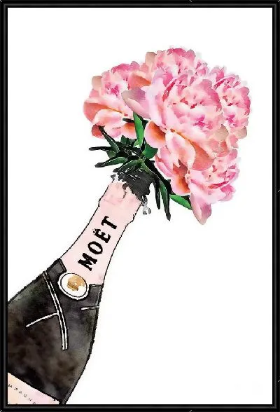 Картина Бутылка шампанского и пионы