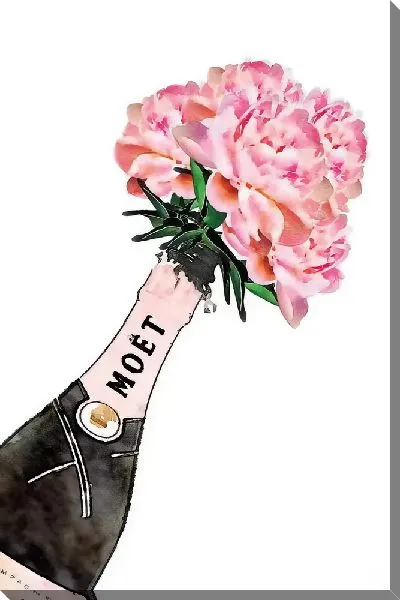 Постер Бутылка шампанского и пионы