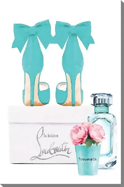 Картина маслом Туфли, духи и пионы