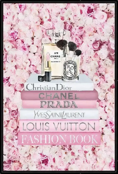 Картина Косметика на книгах на фоне пионов