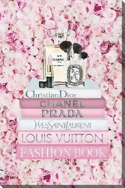 Картина маслом Косметика на книгах на фоне пионов