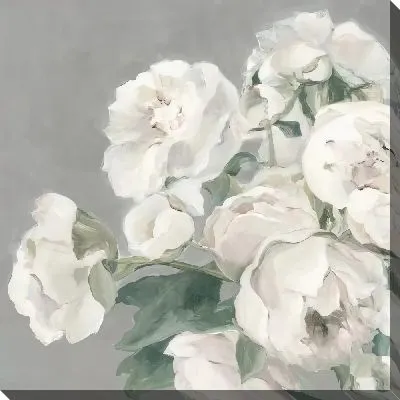 Картина маслом Пионы на сером фоне