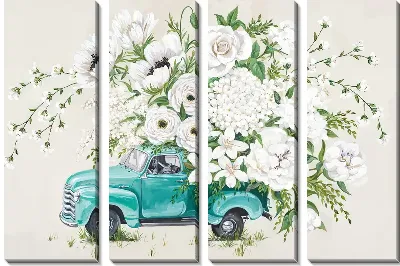 Модульная картина Автомобиль с пионами