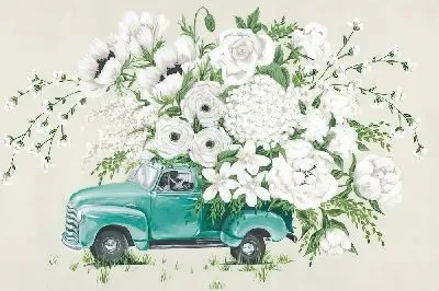 Плакат Автомобиль с пионами