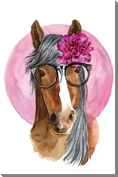 Картина маслом Лошадь в очках с пионом