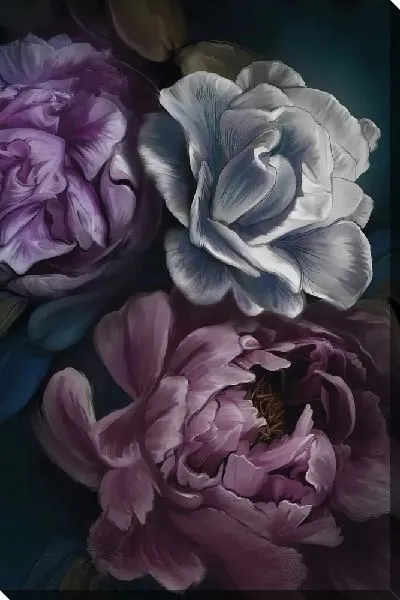 Картина маслом Три разноцветных пиона