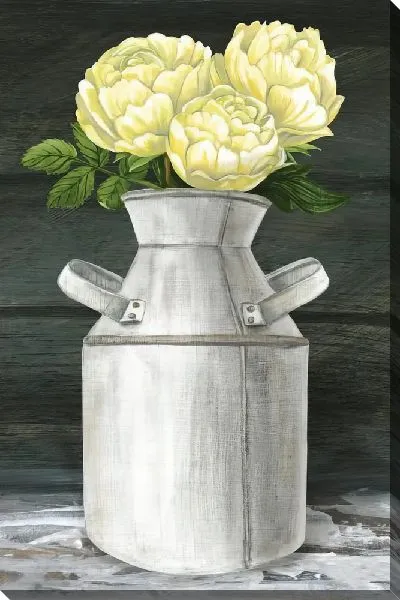 Картина маслом Желтые пионы в бидоне