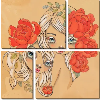 Модульная картина Две девушки с пионами