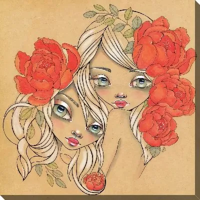 Картина маслом Две девушки с пионами