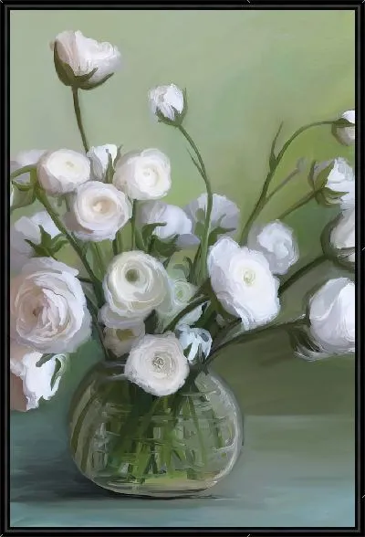 Картина Белые пионы в прозрачной вазе