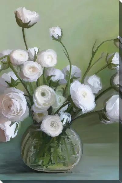 Постер Белые пионы в прозрачной вазе