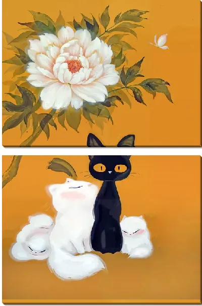 Модульная картина Кошки и пион