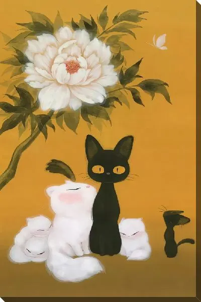 Картина маслом Кошки и пион