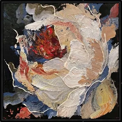 Цветок пиона в стиле мастихин на черном фоне