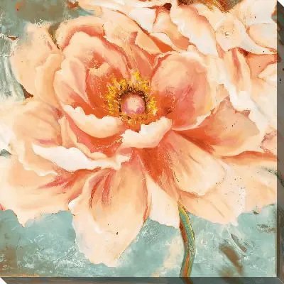 Картина маслом Летний пион персикового оттенка