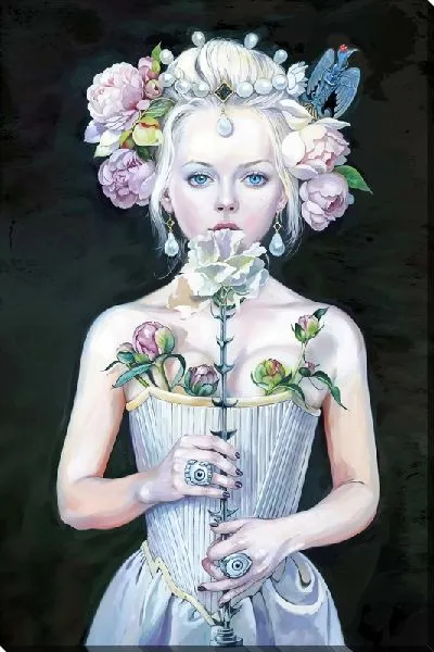 Картина маслом Девушка с пионом в руках