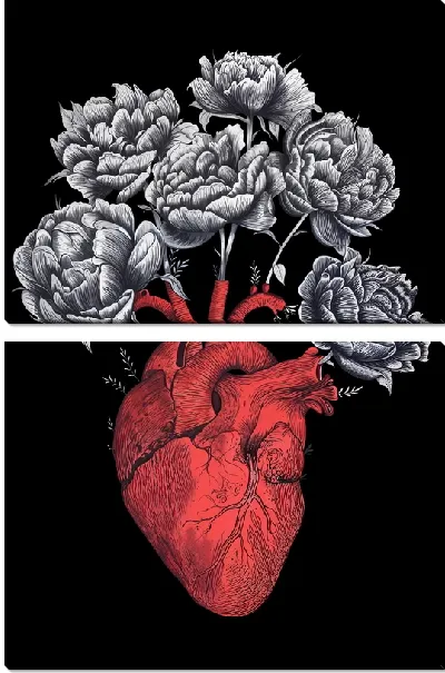 Модульная картина Пионы в вазе в виде сердца