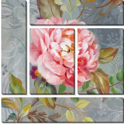 Модульная картина Розовый пион на винтажном фоне