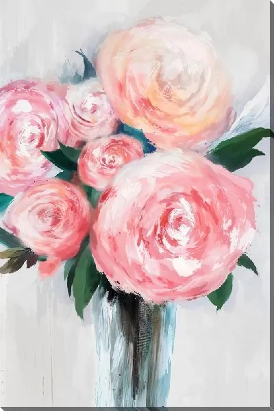 Картина маслом Букет розовых пионов в прозрачной вазе
