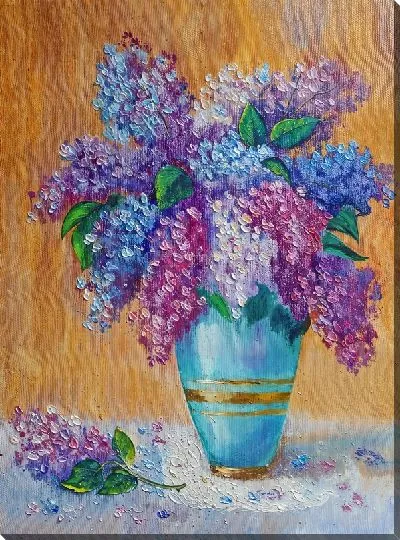Картина маслом Букет весенней сирень в вазе на столе