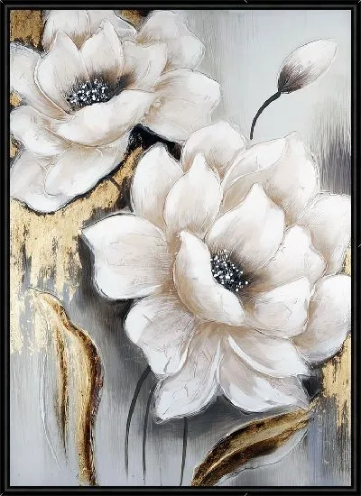 Картина Белые цветки магнолии с золотой фактурой